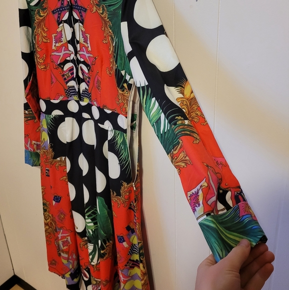 Red Polka Dot Fit and Flare Button Front Dress - Picture 4 of 8